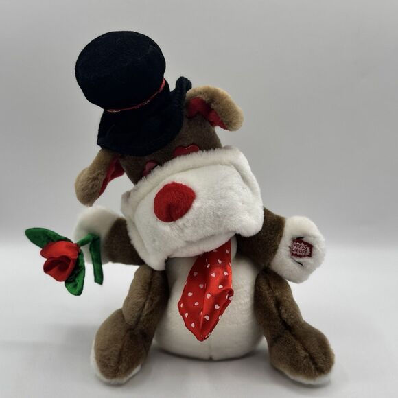 Rare Vintage DanDee Animated Musical Hobo Plush Dog Works See Video Rose Top hat